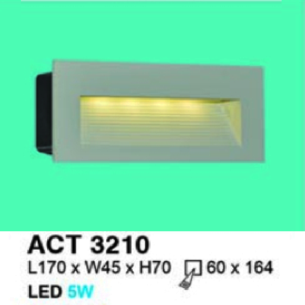 HF - ACT 3210: Đè âm tường/âm bậc cầu thang - KT: L170mm x W45mm x H70mm - Lổ khoét: L164mm x 60mm - Đèn LED 5W ánh sáng vàng