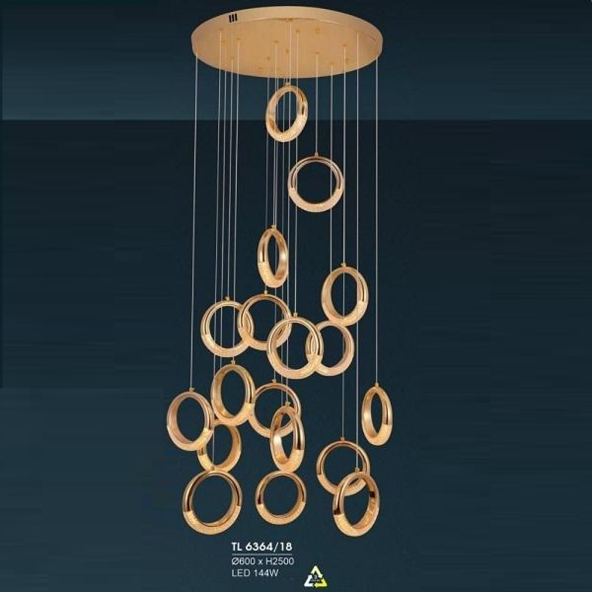 TL 6364/18: Đèn thả dây vòng LED 18 bóng - KT: Ø600mm x H2500mm - Đèn LED 144W, ánh sáng đổi 3 màu