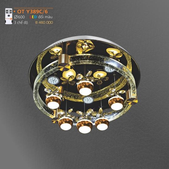 AD - OT Y389C/6 : Đèn áp trần LED - KT: Ø600mm - Đèn LED đổi 3 màu - Remote