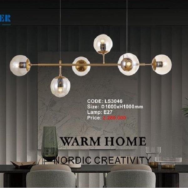 CODE: LS 3046: Đèn thả LED - KT: L1000mm x H1000mm - Đèn chân E27 x 6 bóng ( tính riêng)