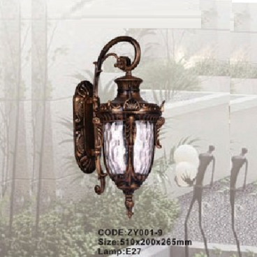 CODE: ZY001-9: Đèn gắn tường ngoài trời - KT: 510mm x 200mm x 265mm - Đèn E27 x 1 bóng