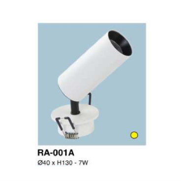 RA - 001A: Đèn rọi đế gắn âm trần - KT: Ø40mm x H130mm - Đèn LED 7W ánh sáng vàng