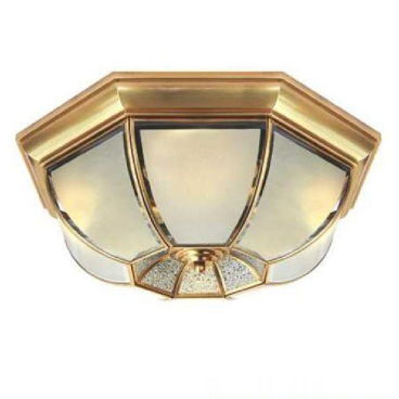 NM 006A: Đèn ốp trần đồng chao thủy tinh - KT: Ø380mm x H160mm - Bóng đèn E27 x 3 bóng