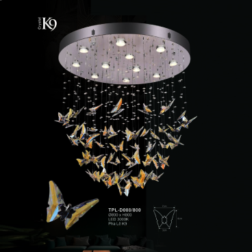 A - TPL - 008/800: Đèn thả LED Phale K9 - KT: Ø800mm x H800mm - Đèn LED ánh sáng vàng 3000K