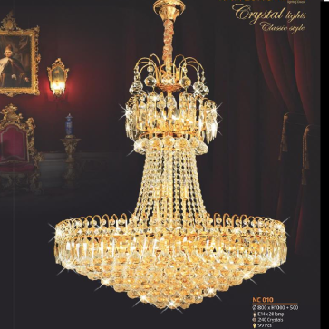 NC 010: Đèn chùm phale (240 Hạt Phale) - KT: Ø800 x H1000+500mm -  - Đèn chân E14 x 20 bóng