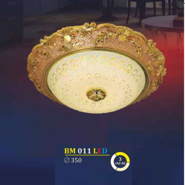 BM 011 LED: Đèn ốp trần LED, chao thủy tinh - KT: Ø350mm - Đèn LED đổi 3 màu