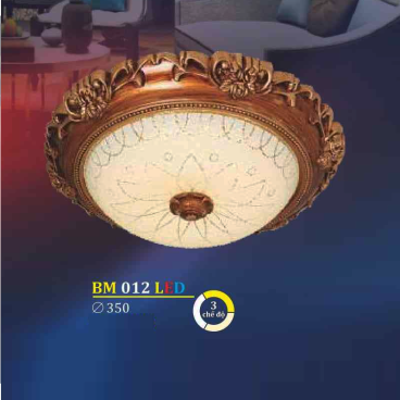 BM 012 LED: Đèn ốp trần LED, chao thủy tinh - KT: Ø350mm - Đèn LED đổi 3 màu