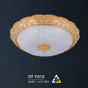 HF - OT  Y012: Đèn ốp trần LED chao thủy tinh - KT: Ø380mm - Đèn LED 36W đổi 3 màu