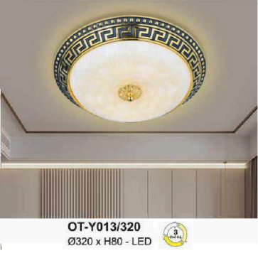 AN - OT - Y012/320: Đèn ốp trần LED, chao thủy tinh - KT: Ø320mm x H80mm - Đèn LED ánh sáng đổi 3 màu