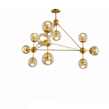 TTK01T10 XI VÀNG: Đèn chùm thân xi vàng chao thủy tinh 10 bóng - KT: L1000mm x H800mnm - Bóng đèn E27 x 10 Bóng