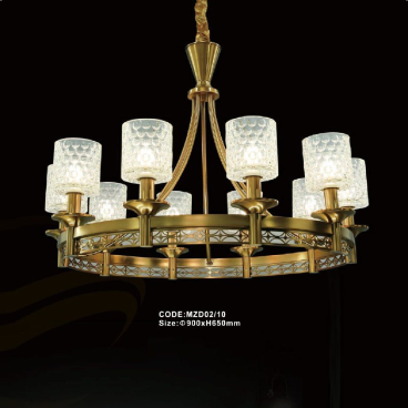 CODE: MZD02/10: Đèn chùm thả 10 bóng, chao thủy tinh - KT: Ø900mm x H650mm - Đèn LED
