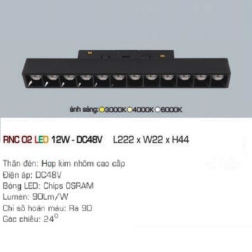 RNC 02 LED 12W - DC48V: Đèn ray LED nam châm 12W