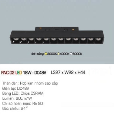 RNC 02 LED 18W - DC48V: Đèn ray LED nam châm 18W