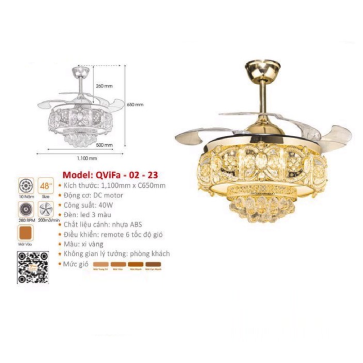 QViFa - 02-23: Quạt trần đèn LED phale cánh xếp
