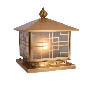 TD - 02/Size 300: Đèn gắn đầu trụ cổng xi mạ đồng - KT: D300mm x R300mm - Bóng đèn E27 x 1