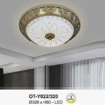 AN - OT - Y022/320: Đèn ốp trần LED, chao thủy tinh - KT: Ø320mm x H80mm - Đèn LED ánh sáng đổi 3 màu