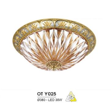HF - OT  Y025: Đèn ốp trần LED chao thủy tinh - KT: Ø380mm - Đèn LED 36W đổi 3 màu