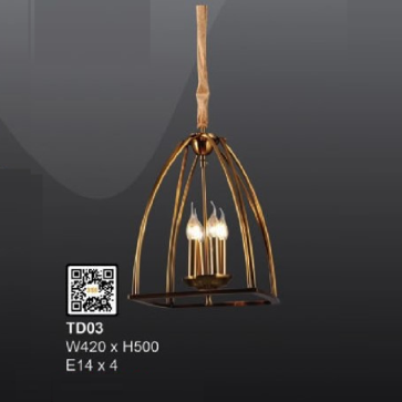 35 - TD03: Đèn thả đồng - KT: W420mm x H500mm - Bóng đèn E14 x 4 bóng