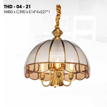TD - 04-21: Đèn thả đơn xi mạ đồng - KT: W450mm x H390mm - Đèn E14 x 4 bóng + E27 x 1 bóng