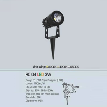 AFC - RC 04 LED 3W: Đèn pha ( ghim cỏ) LED 3W - Ánh sáng Vàng/Trung tính/Trắng