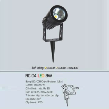 AFC - RC 04 LED 9W: Đèn pha ( ghim cỏ) LED 9W - Ánh sáng Vàng/Trung tính/Trắng