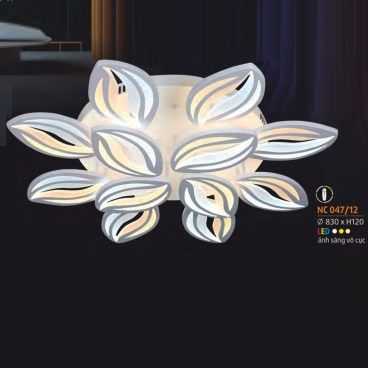 NC 047/12: Đèn áp trần LED Mica 12 cánh - KT: Ø830mm x H120mm - Đèn LED đổi 3 màu - Remote