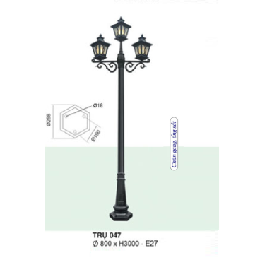 TRỤ 047: Đèn trụ sân vườn chất liệu hợp kim, 3 bóng
