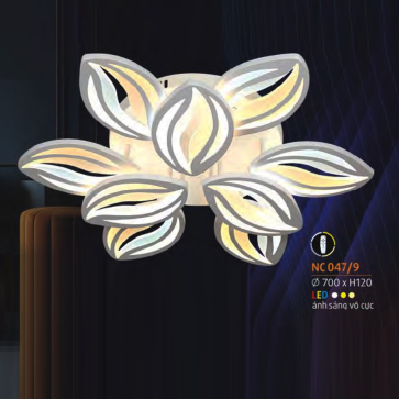 NC 047/9: Đèn áp trần LED Mica 9 cánh - KT: Ø700mm x H120mm - Đèn LED đổi 3 màu - Remote