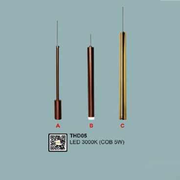 THD05 ( A/B/C): Đèn thả ống LED - KT: Ø30mm x H400mm - Đèn LED COB 5W ánh sáng vàng 3000K