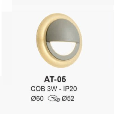 AT - 05: Đèn LED âm tường/âm bậc cầu thang - IP 20 - KT: Ø60mm - Lổ khoét: Ø52mm - Bóng đèn LED COB 3W
