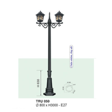 TRỤ 050: Đèn trụ sân vườn chất liệu hợp kim, 2 bóng