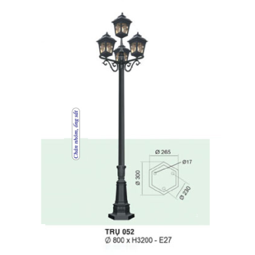TRỤ 052: Đèn trụ sân vườn chất liệu hợp kim, 4 bóng