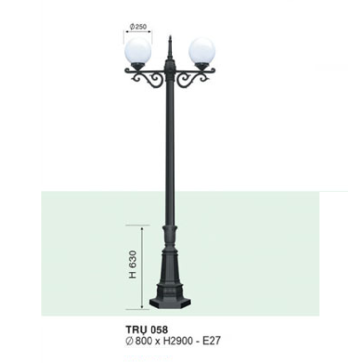 TRỤ 058: Đèn trụ sân vườn chất liệu hợp kim, chao nhựa 2 bóng