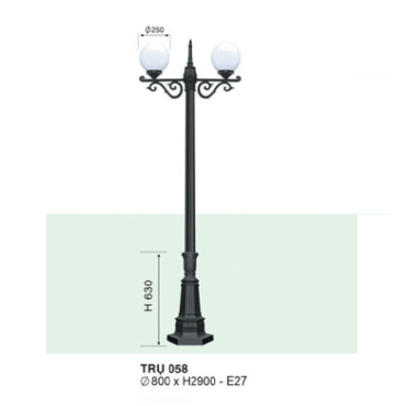 TRỤ 058: Đèn trụ sân vườn chất liệu hợp kim, chao nhựa 2 bóng