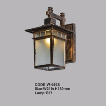 CODE: W - 059S: Đèn gắn tường ngoài trời - KT: W210mm x H380mm - Đèn E27 x 1 bóng