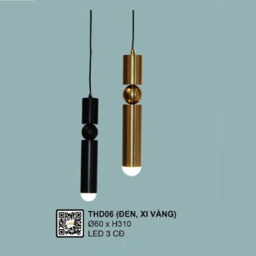 THD06: Đèn thả ống LED ( Đen/Xi vàng) - KT: Ø60mm x H310mm - Đèn LED đổi 3 màu