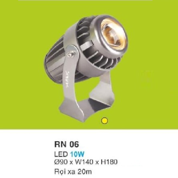 HF - RN  06 LED 10W: Đèn pha ngoài trời LED 10W - KT: Ø90mm x W140mm x H180mm - Ánh sáng Vàng
