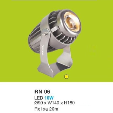 HF - RN  06 LED 10W: Đèn pha ngoài trời LED 10W - KT: Ø90mm x W140mm x H180mm - Ánh sáng Vàng