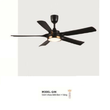 MODEL - Q06: Quạt trần đèn LED 5 cánh nhựa ABS màu Đen + Vàng
