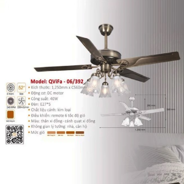 QViFa - 06/392: Quạt trần đèn 5 cánh Kim loại