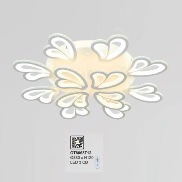 OT8063T12: Đèn áp trần LED mica 12 cánh - KT: Ø880mm x H120mm - Đèn LED đổi 3 màu