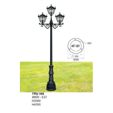 TRỤ 066: Đèn trụ sân vườn chất liệu hợp kim 3 bóng -  Cao 3300mm