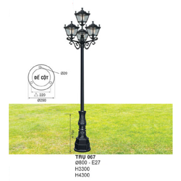 TRỤ 067: Đèn trụ sân vườn chất liệu hợp kim 4 bóng -  Cao 3300mm