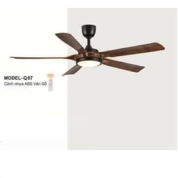 MODEL - Q07: Quạt trần đèn LED 5 cánh nhựa ABS màu Vân Gỗ