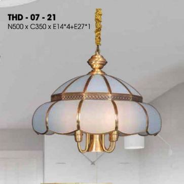THD - 07 - 21: Đèn thả đơn  đồng - KT: W500mm x H350mm - Bóng đèn E14 x 4 bóng + E27 x 1 bóng