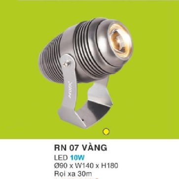 HF - RN 07 VÀNG  LED 10W: Đèn pha ngoài trời LED 10W - KT: Ø90mm x W140mm x H180mm - Ánh sáng Vàng