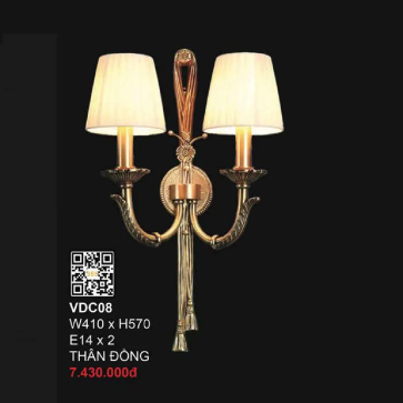 VDC08:  Đèn gắn tường đồng đôi - KT: W410mm x H570mm - Bóng đèn chân E14 x 2