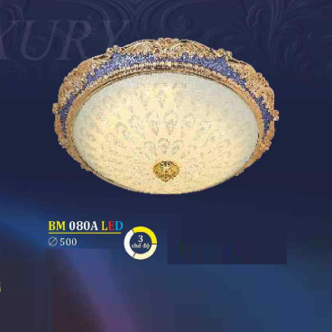 BM 080A LED: Đèn ốp trần LED, chao thủy tinh - KT: Ø500mm - Đèn LED đổi 3 màu