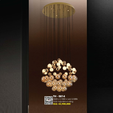 TH - 0814: Đèn thả  LED chao quả bi - KT: Ø600mm x H1500mm - Bóng đèn LED ánh sáng vàng 3500K