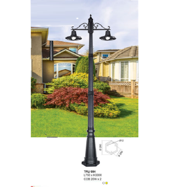 TRỤ - 084: Đèn trụ sân vườn chất liệu hợp kim  Đèn LED COB 20W x 2 bóng - Ánh sáng Trắng/vàng